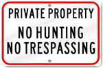 Horizontal Private Property No Hunting Sign