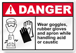 Wear Goggles, Rubber Gloves And Apron While Handling Acid Or Caustic Danger Signs