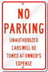 No Parking Unauthorized Cars Will BeTowed Sign in Red
