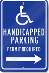 Handicapped Parking Permit Required (Arrow Right) Parking Sign