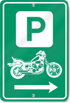 Motorcycle Parking to the Right Direction Sign 