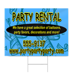 Blue Party Rental Sign