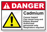 Cadmium Cancer Hazard Can Cause Lung And Kidney Disease Authorized Personnel Only Respirators Required Danger Signs