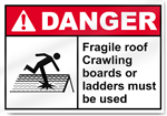 Fragile Roof Crawling Boards Or Ladders Must Be Used Danger Signs