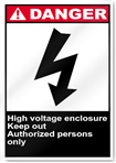 High Voltage Enclosure Keep Out Authorized Persons Only Danger Signs