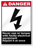 Never Use Or Tamper With Faulty Electrical Equipment Danger Signs