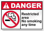 Restricted Area No Smoking Any Time Danger Signs
