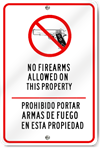 English/Spanish No Firearms Sign