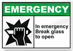 In Emergency Break Glass To Open Emergency Sign