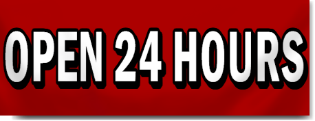 Open 24 Hours Block Lettering Banner