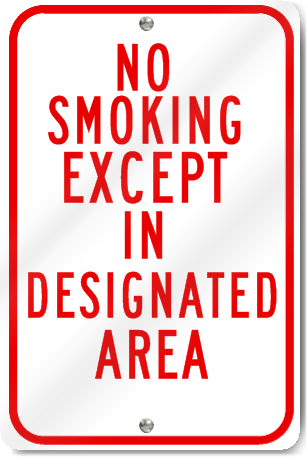 No Smoking Except In Designated Area Sign