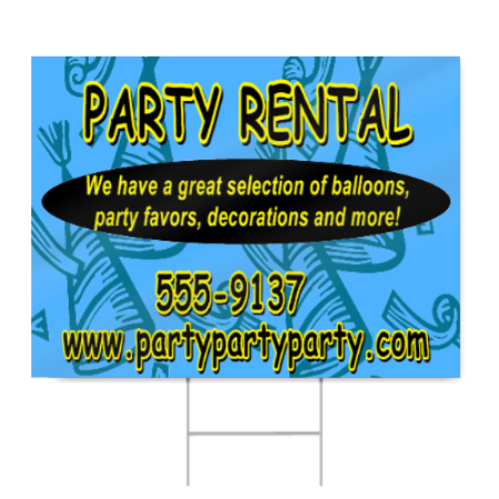 Blue Party Rental Sign