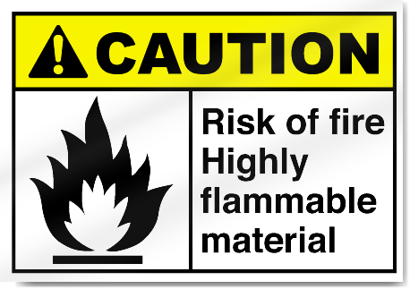 Risk Of Fire Highly Flammable Material Caution Signs
