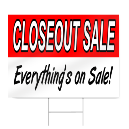 Close Out Sale Sign in Red