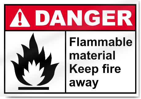 Flammable Material Keep Fire Away Danger Signs