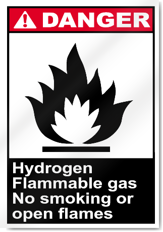 Hydrogen Flammable Gas No Smoking Or Open Flames Danger Signs