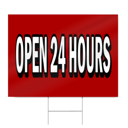 Open 24 Hours Block Lettering Sign
