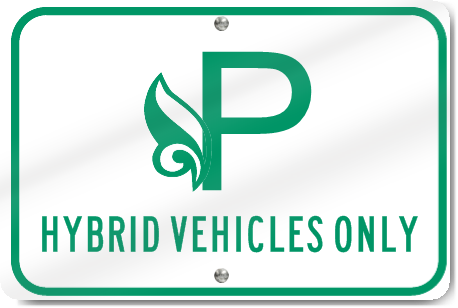 Horizontal Hybrid Vehicle Parking Only (Leaf) Sign