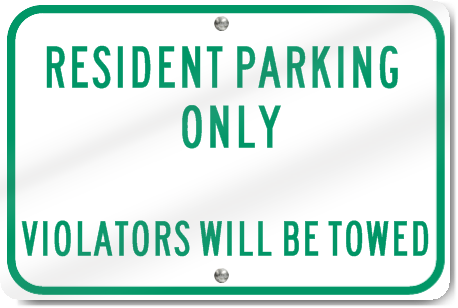 Horizontal Resident Parking Only Sign