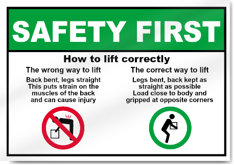 How To Lift Correctly Safety First Signs