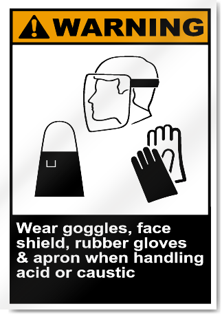 Wear Goggles Face Shield Rubber Gloves Warning Signs