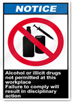Alcohol Or Illicit Drugs Not Permitted Notice Signs