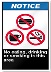 No Eating Drinking Or Smoking In This Area Notice Signs