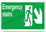 Emergency Stairs Down Right Safety Sign