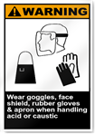 Wear Goggles Face Shield Rubber Gloves Warning Signs